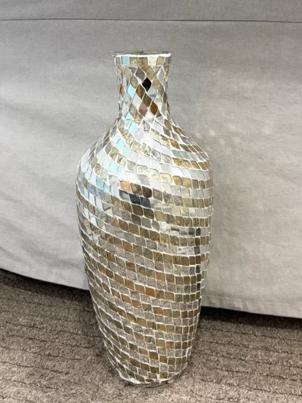 Decorative Mosaic Floor Vase in Gold and Silver